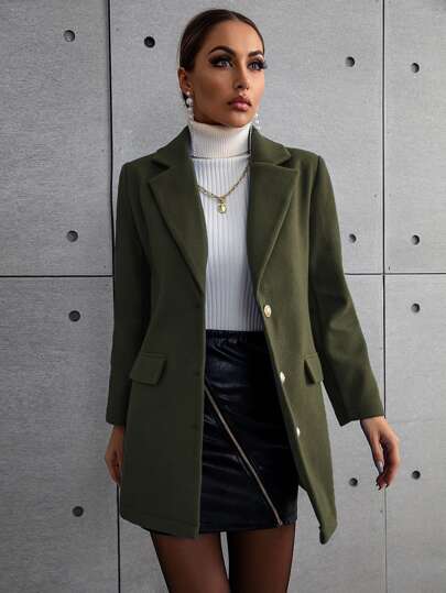 SHEIN LUNE معطف صف ازرار احادية ياقة مطوي مسنن بتفاصيل رفرف