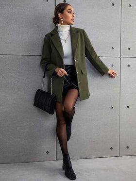 SHEIN LUNE معطف صف ازرار احادية ياقة مطوي مسنن بتفاصيل رفرف