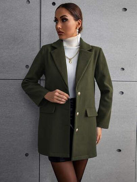 SHEIN LUNE معطف صف ازرار احادية ياقة مطوي مسنن بتفاصيل رفرف