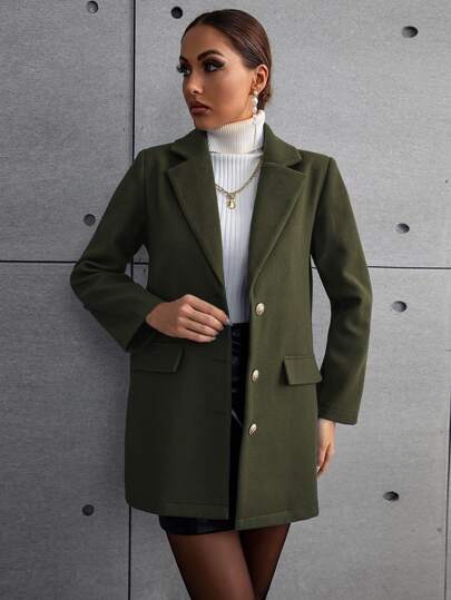 SHEIN LUNE معطف صف ازرار احادية ياقة مطوي مسنن بتفاصيل رفرف