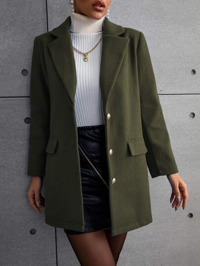 SHEIN LUNE معطف صف ازرار احادية ياقة مطوي مسنن بتفاصيل رفرف