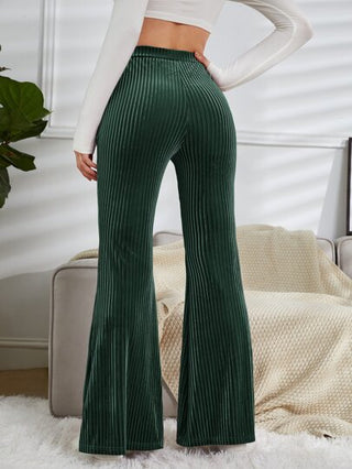 EZwear بنطلون خصر عالي ساق واسع من الاسفل مخملي