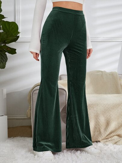 EZwear بنطلون خصر عالي ساق واسع من الاسفل مخملي