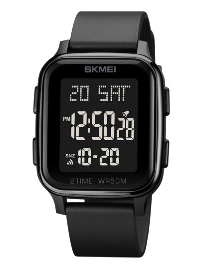 Skmei ساعة رقمية مربع متعدد الوظائف ضد للماء للرجال