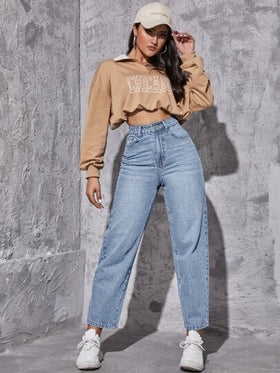 SHEIN EZwear جينز بساق مستقيم خصر عالي