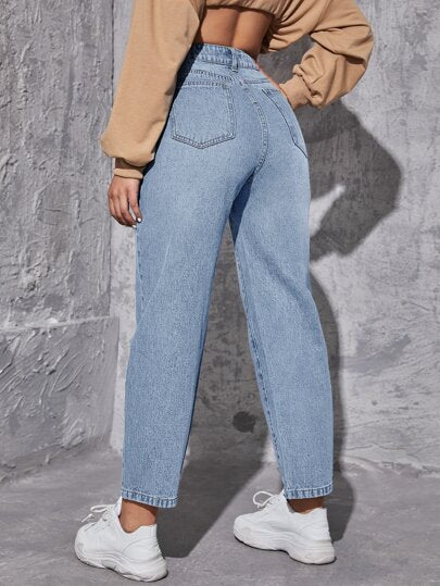 SHEIN EZwear جينز بساق مستقيم خصر عالي