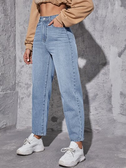 SHEIN EZwear جينز بساق مستقيم خصر عالي