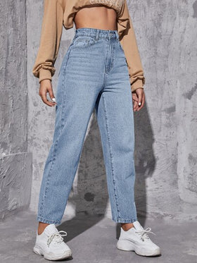 SHEIN EZwear جينز بساق مستقيم خصر عالي