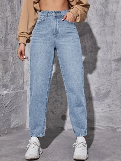 SHEIN EZwear جينز بساق مستقيم خصر عالي