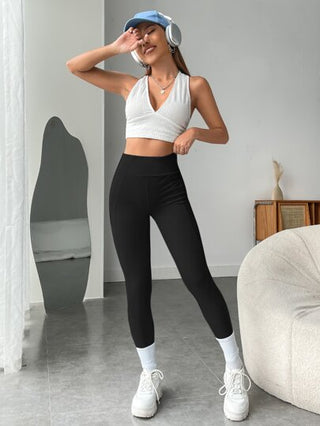 EZwear طماق سوداء صلبة عالية الخصر