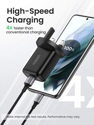 UGREEN شاحن حائط يو جرين سريع 18 واط بتقنية 3.0 متوافق مع هواتف أيفون وسامسونج والاندرويد، مناسب للسفر والمكتب والكلية والمنزل