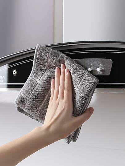 HYER KITCHEN قطعة تنظيف مستطيلة من الألياف الدقيقة ذات نمط المربعات السوداء للمطبخ والحمام والمنزل والموردين المنزليين