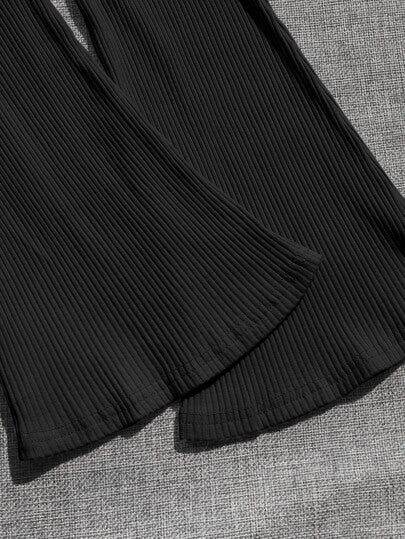 girls-sets بلوزة وبنطلون بأرجل واسعة للفتاة المراهقة ذات الحاشية المجمعة الضلعية