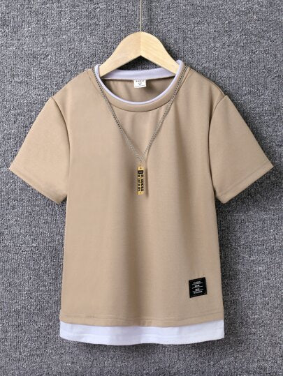 SHEIN Mirajuku قميص صيفي كاجوال للأولاد المراهقين بتصميم كتل لونية ولحمات