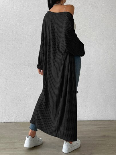 EZwear معطف أمامي مفتوح بكتف منخفض، معاطف نسائية كاجوال من الجاكويرد للربيع/الخريف، أسود سادة مقاس كبير، للاستخدام اليومي الكاجوال