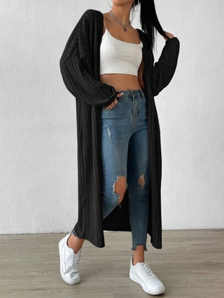 EZwear معطف أمامي مفتوح بكتف منخفض، معاطف نسائية كاجوال من الجاكويرد للربيع/الخريف، أسود سادة مقاس كبير، للاستخدام اليومي الكاجوال