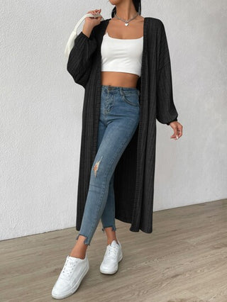 EZwear معطف أمامي مفتوح بكتف منخفض، معاطف نسائية كاجوال من الجاكويرد للربيع/الخريف، أسود سادة مقاس كبير، للاستخدام اليومي الكاجوال