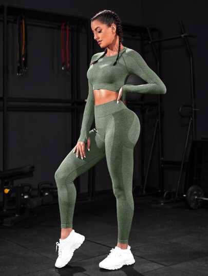 POWERISTA Powerista طقم رياضي للنساء بأكمام راجلان بلا خياطات