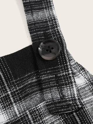 EZwear جمبسوت بحمالات طباعة مربع النقش بدون تي شيرت