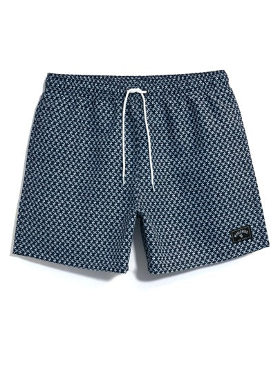 Manfinity Swimmode سراويل سباحة للرجال بخصر مرن مع تفاصيل رقعة صبغ كامل النمط، نمط هاواي
