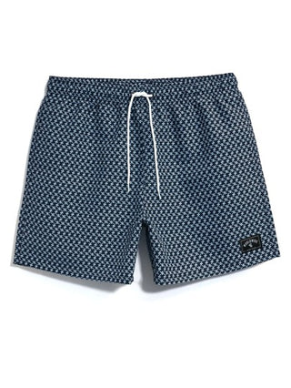 Manfinity Swimmode سراويل سباحة للرجال بخصر مرن مع تفاصيل رقعة صبغ كامل النمط، نمط هاواي
