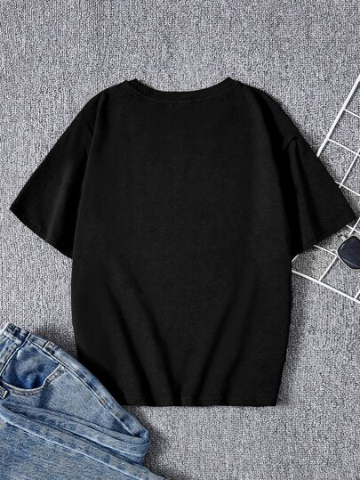 SHEIN تي شيرت كاجوال قصير الأكمام بطبعات كرتونية ، مناسب للأولاد المراهقين في الصيف