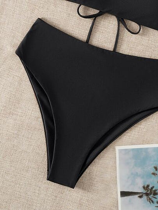 Swim Basics موحدة اللون طقم بيكيني برباط خلفي بجانبين أنبوب حمالة صدر & خصر عالي لباس قيعان 2قطع بدلة سباحة