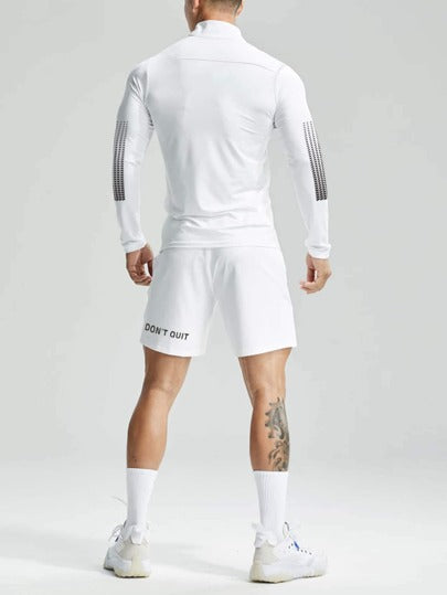 Manfinity Sport Corelite جاكيت رياضي رباع الزيبر مع طباعة حرفية للرجال، ملابس علوية تدريب للعودة إلى المدرسة، ملابس علوية تدريب خريفي قابل للتنفس وماص للعرق فائق اللين، تصميم بسيط ضيق للياقة البدنية، جاكيت خفيف للتدريب، ملابس علوية ضاغط للرجال