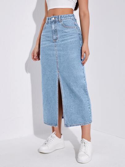 EZwear تنورة دنيم خصر عالي فضفاض