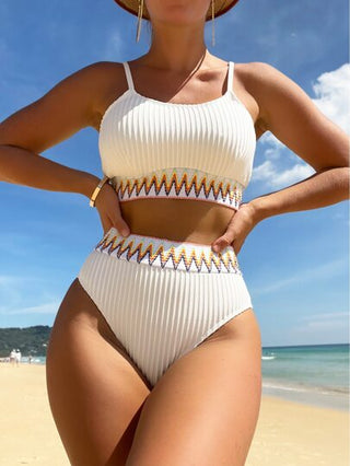 Swim Vcay بدلة سباحة للنساء مجموعة بكيني بنقشة مموجة للصيف على الشاطئ، صدرية بلا أسلاك وسروال بخصر عالي قطعتين
