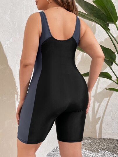 Swim SPRTY ملابس سباحة قطعة واحدة ألوان متباينة مقاس كبير
