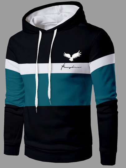 Manfinity Homme هودي ألوان متجانسة بطباعة أحرف رباط للرجال