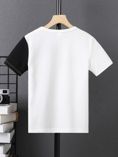 SHEIN تي شيرت تي شيرت كاجوال بأكمام قصيرة وياقة طاقم، متنوع الألوان وقطع حيوي، مريح للأطفال المراهقين