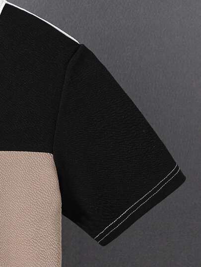 SHEIN تي شيرت تي شيرت كاجوال بأكمام قصيرة وياقة طاقم، متنوع الألوان وقطع حيوي، مريح للأطفال المراهقين