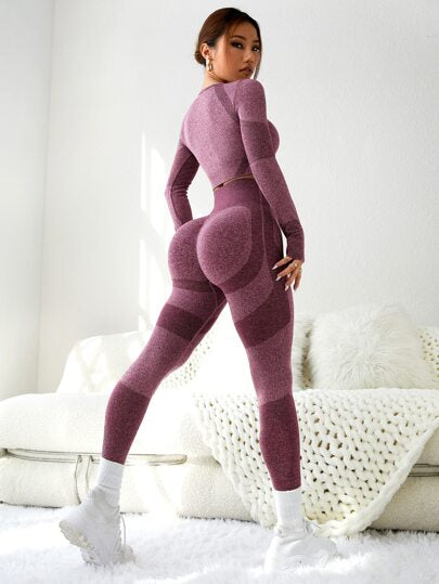 Easithlete مجموعة اللياقة البدنية بقطعتين ، بلوزة بفتحة الإبهام وسراويل ضيقة مسيطرة على البطن لممارسة اليوغا ، مناسبة للنساء