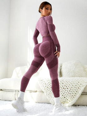 Easithlete مجموعة اللياقة البدنية بقطعتين ، بلوزة بفتحة الإبهام وسراويل ضيقة مسيطرة على البطن لممارسة اليوغا ، مناسبة للنساء