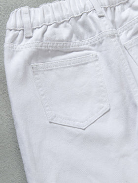 SHEIN Casuvi Kids شورت قطن أبيض بقصة فضفاضة مستقيمة مريحة وشاملة للفتيات المراهقات