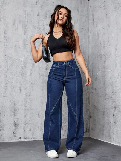 SHEIN EZwear جينز بساق مستقيم شريط منسوج