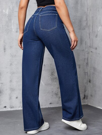 SHEIN EZwear جينز بساق مستقيم شريط منسوج