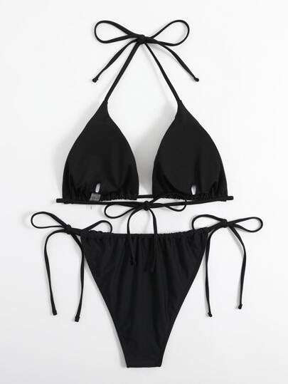 SHEIN Swim Curve بكيني قطعتين ذو حجم كبير مكون من صدرية مثلثة بحزام الرقبة وشريط جانبي للبرتقال الشاطئي الصيفي