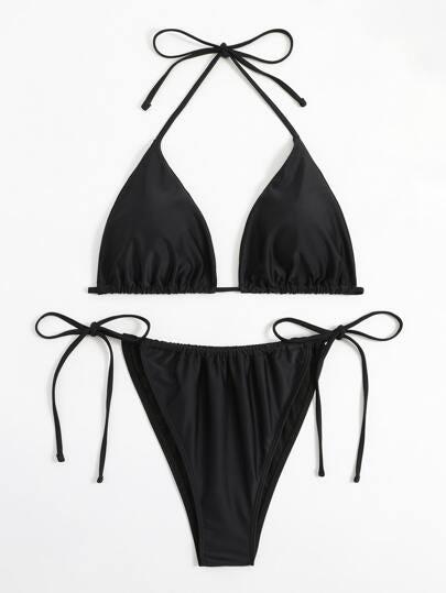 SHEIN Swim Curve بكيني قطعتين ذو حجم كبير مكون من صدرية مثلثة بحزام الرقبة وشريط جانبي للبرتقال الشاطئي الصيفي