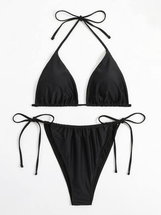 SHEIN Swim Curve بكيني قطعتين ذو حجم كبير مكون من صدرية مثلثة بحزام الرقبة وشريط جانبي للبرتقال الشاطئي الصيفي