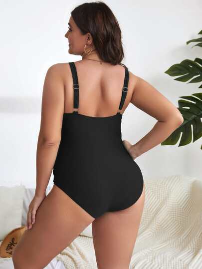 Swim Basics ملابس سباحة قطعة واحدة ثنية مقاس كبير
