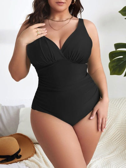 Swim Basics ملابس سباحة قطعة واحدة ثنية مقاس كبير