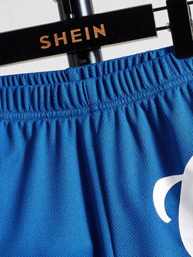 SHEIN سروال قصير متناسب واسع للأولاد ،رياضي من جيرسي بطبعة حرف