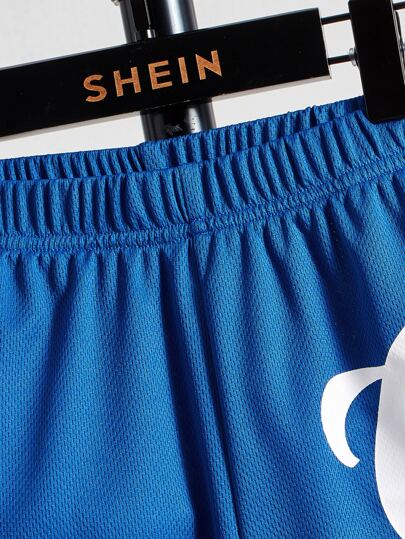 SHEIN سروال قصير متناسب واسع للأولاد ،رياضي من جيرسي بطبعة حرف