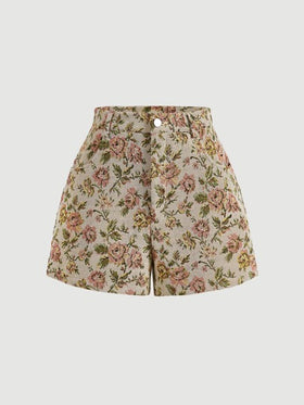 SHEIN MOD شورت جاكار أنيق مزخرف بالزهور، صيفي