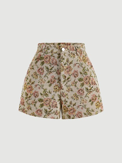 SHEIN MOD شورت جاكار أنيق مزخرف بالزهور، صيفي