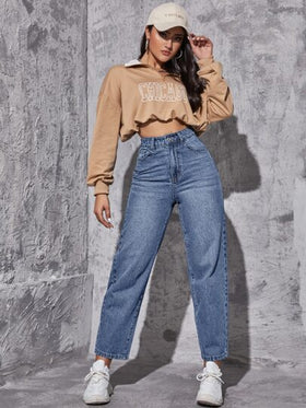 SHEIN EZwear بنطلون جينز ام خصر عالي
