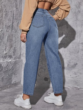 SHEIN EZwear بنطلون جينز ام خصر عالي